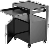 AV Cart with Keyboard Tary and Locking Cabinet Laptop Cart on Wheels Utility Carts and Pullout Tray