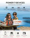 Apowking Portable Solar Powered Generator 300W Rated, with Solar Panels 40W Included, 220Wh Power Bank with AC Outlet 110V, and 10*DC Connectors, Pure Sine Wave for Home Use Camping Outdoor