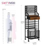 10-Tier Rolling File Cart - Mesh Paper Organizer with Drawer & Hanging File