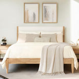 KISLOT Wood Bed Frame with Upholstered Headboard, Cream, Queen