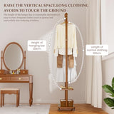 Solid Wood Coat Rack Freestanding Clothing Rack with Wheels & 2 Shelves Storage & 5 Hooks Heavy Duty Clothes Rack Wood Coat Tree Stand Hat Hanger Rack