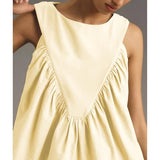 Hixiaohe Shirred Swing Tank Tops for Women Fashion Flowy Sleeveless Shirts Casual Crew Neck Blouse Loose Fit Ruffled Tops(Yellow,XL)