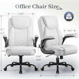 GTPOFFICE Executive Office Chair with Comfortable Lumbar Support, Ergonomic Gaming Chair with Flip-up Armrests & Zoned Pressure-Relief Cushion, Comfy PU Leather Desk Chair, White