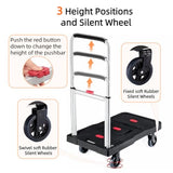 Portable Push cart Dolly with Adjustable Handle for Auto, Luggage, Personal, Travel, Moving Shopping and Office Use