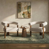 VKNOW Barrel Accent Chairs Set of 2 with Armrests and Walnut Wood Legs
