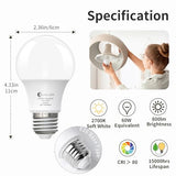 evelor A19 LED Light Bulbs,60 Watt Equivalent Soft White 2700K with E26 Base,Efficient 9W,800 Lumens Non-Dimmable Warm White LED Bulbs,15000 Hours, Ideal for Bedroom Living Room 4-Pack