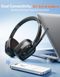 Wireless Headset with Mic for Work, V6.0 Bluetooth Headset with AI Noise-Cancelling Microphone & USB-A Dongle