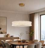 BESTWEST Modern LED Crystal Chandelier for Dining Room, 23.6" Round K9 Crystal Gold Chandelier, 3 Color Dimmable Light Fixture with Remote, Adjustable Height for Living Room Bedroom Entryway