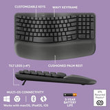 Logitech Wave Keys Wireless Ergonomic Keyboard with Cushioned Palm Rest, Comfortable Natural Typing