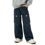 Tenfinordi Black Boys Cargo Jeans Elastic Waist Baggy Jeans, Casual Kids Straight Wide Leg Denim Pants Multi-Pockets Soft School Y2K Trendy Streetwear Trousers Size 10