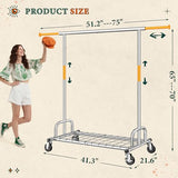 Raybee 75" W Heavy Duty Clothes Rack, 530 LBS Clothes Racks for Hanging Clothes, Rolling Clothing Rack with Wheels, Metal Garment Rack for Bedroom