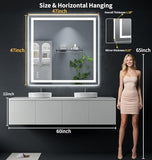 47"x47" LED Bathroom Mirror with Lights, Backlit+Frontlit, Anti-Fog