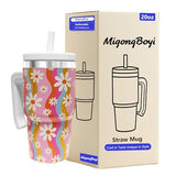 MigongBoyi 20-OZ Insulated Water Bottle,Insulated Stainless Steel Tumbler,Reusable Cold Drink Thermos,BPA-Free, Double-Wall Stainless Steel Water Bottle (Pink-Rainbow Flower, 20, Fluid Ounces)