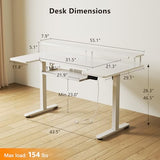 55 Inch Height Adjustable Desk with Power Outlets & LED Lights, Sit Stand Table with Monitor Stand for Home