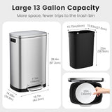 Kitchen Trash Can with Lid Soft Close,13 Gallon / 50L Stainless Steel Pedal Garbage Can, Heavy-Duty Fingerprint Proof Step Wastebasket with 20 Bags,