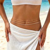 YOIHUR 14K Gold Filled Waist Chain, Bohemian Y2K Layered Belly Chain, Body Chain, Hypoallergenic Bikini Beach Jewelry, Ideal Gift for Women(3 Lucky Beads+Figaro+Simulated Diamond Waist Chain)