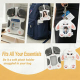 2PCS Cute Plush Photocard Holder with Keychain, Cartoon Animal Photo Sleeve ID Bank Badge Holder, Soft Idol Photo Protective Cover for Fans School Office, Best Christmas Birthday Gift