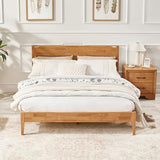 Softa Venso Queen Solid Wood Bed Frame with Headboard, 1100 Lbs Heavy Duty Rubberwood Platform Bed, 15-Min Tool-Free Assembly, Quiet Stable Support, Japanese Japandi Design, No Box Spring Needed
