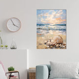 daktenn Beach Picture Decor Ocean Painting Canvas Wall Art Prints of Seashell on Sandy Seaside Coastal Seashell Conch Wall Art for Living Room Wall Decor Bathroom Wall Art 12"x16"