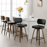 Bekrvio Swivel Counter Height Bar Stools Set of 4, 26" Upholstered Faux Leather Barstools with Back and Bent Wood Legs