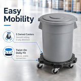 Getzi 1 Pack 55 Gallon Gray Round Commercial Trash Can with Lid and Dolly