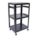 Steel AV Cart on Wheels with Pull-Out Keyboard Tray, 4-Tier Height Adjustable Rolling Media Cart