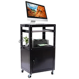 KAHYKLQI Adjustable Steel AV Cart with Locking Cabinet,Rolling Computer Cart,Mobile Presentation Storage Stand with Pullout Tray,Power Strip and Wheels for Office Classroom Conference Room