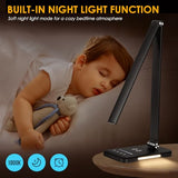 Desk Lamp with Wireless Charger, USB Charging Port, Night Light, 5 Color Modes, 10 Brightness, Eye Caring Reading Table Lamp