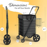 Shopping Cart w/Waterproof Basket Liner & Large 360° Swivel Wheels | Foldable Collapsible & Lightweight
