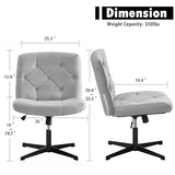 VECELO Modern Armless Criss Cross Chair No Wheels with Comfy Wide Fabric Padded Seat & Back