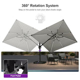 PURPLE LEAF 10 Feet Patio Umbrella Outdoor Cantilever Solar Powered LED Swivel Square Umbrella Aluminum, White