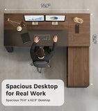 Large Modern Executive Office Desk with Open Storage Shelves, LED Lighting