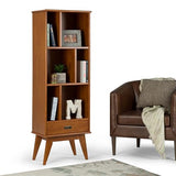 SIMPLIHOME Draper 64" Tall Solid Wood 5-Shelf Bookcase in Teak Brown