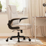 COMHOMA Comfy Office Chair, Home Desk Chair with Flip-up Armrests and Ergonomic Back - Heavy Duty PU Leather Executive Chair for Office Gaming, White