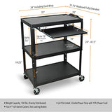 Line Leader Extra Wide Rolling AV Cart - Adjustable Shelf Height Computer Stand Workstation, Includes Pullout Keyboard Tray