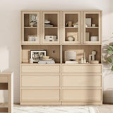 WAMPAT Modern 72" Tall Bookshelf with 6 Drawers and Book Shelves, Library Bookcase with Closed Storage Cabinet and Glass Display Shelves, Wooden Book Shelf for Home Office, Living Room