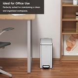 EKO Small Bathroom Trash Can with Lid Soft Close, Step Pedal, 10 Liter / 2.6 Gallon Stainless Steel Garbage Can (Silver)