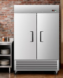 RENDGO 54" W Commercial Refrigerators - Reach-in 249 Cu.ft 2 Solid Door Stainless Steel Commercial Refrigerator Fan Cooling for Restuarant, Bar, Shop, etc