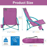 Northroad 2 Pack Low Folding Beach Chair,Portable Lightweight Lowback Sling Chair, Outdoor Low Seat Camping Chair w/Cup Holder & Carry Bag for Sand Camping Lawn Picnic Festival,Purple
