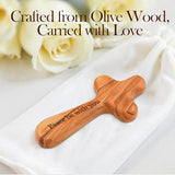 Personalized Olive Wood Cross with Engraved Name – Handcrafted Custom Wooden Cross for First Communion Favors, Religious Easter Gifts, Baptism, Baby Shower, Pocket Prayer for Christian 4 Inch