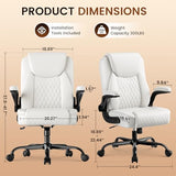COMHOMA Comfy Office Chair, Home Desk Chair with Flip-up Armrests and Ergonomic Back - Heavy Duty PU Leather Executive Chair for Office Gaming, White