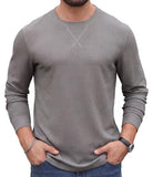 Askdeer Men's Waffle Long Sleeve T-Shirt Casual Lightweight Pullover Tees