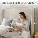 Jocisland King Bed Frame Velvet Upholstered Wingback Headboard, Off-White