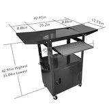 AV Cart with Locking Cabinet and Keyboard Tray Height Adjustable Utility Cart with Extra Storage,  300 Lbs(Black/43”x18”x43”)