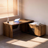 Retractable L-Shaped Executive Desk, Commercial-Grade Office Desk with Reversible Storage Cabinet