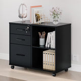 Panana 3 Drawer Office File Cabinets, Mobile Lateral Printer Stand with Open Storage Shelf, Rolling Filing Cabinet (Black)