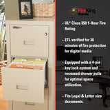 FireKing Turtle Vertical 4 Drawer Fire Rated File Cabinet, Arctic White