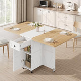 Space Saving Folding Dining Table for 2-4, Farmhouse Foldable Dining Table with Drawer and Storage Shelf