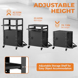Mobile AV Cart with Side Shelves, Rolling Computer Cart Height Adjustable Rolling Media Utility Cart with Pullout Keyboard Tray