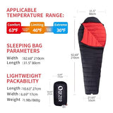 QEZER Sleeping Bag for Adults 650FP Down Mummy Sleeping Bag Cold Weather 3-Season Lightweight Compact for Camping Backpacking Hiking Travel 36°F-63°F